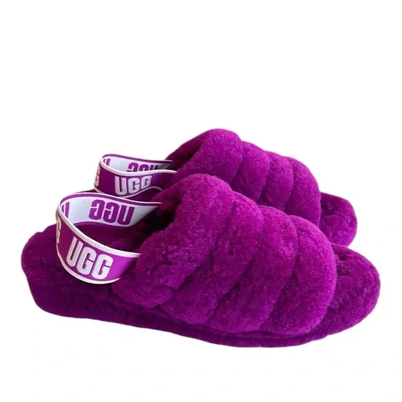 SOLD UGG Fluff Yeah Slide Sheepskin Shearling Slingback Slippers Berrylicious 9 - Picture 3 of 14